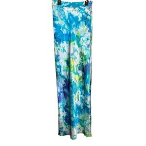 Alejandra Alonso Rojas Blue Marble Print 100% Silk Bias Maxi Skirt NWT Size 2